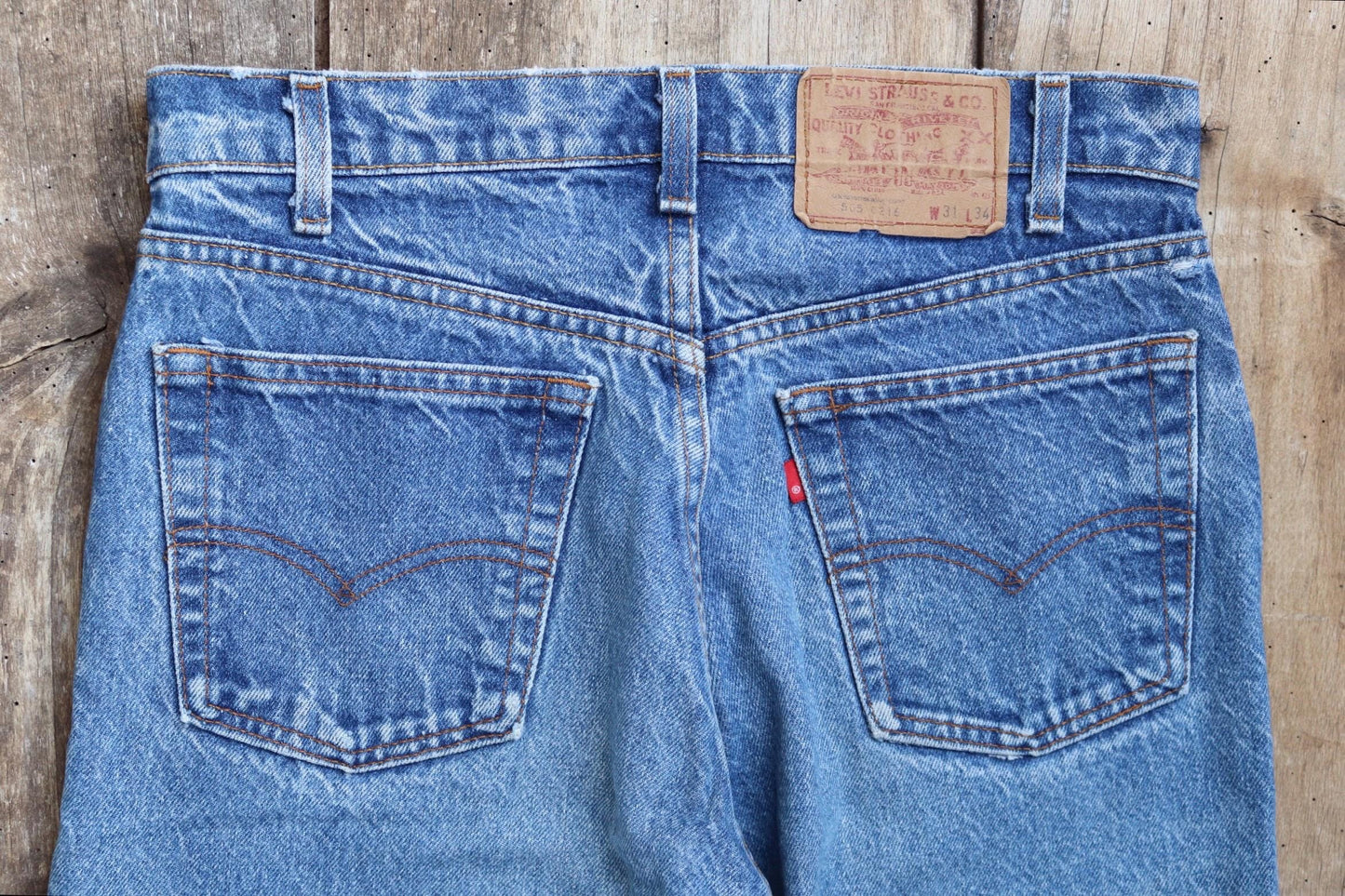 Vintage 1980s Levis 505 denim jeans - made in USA - small e red tab - 30” x 31”