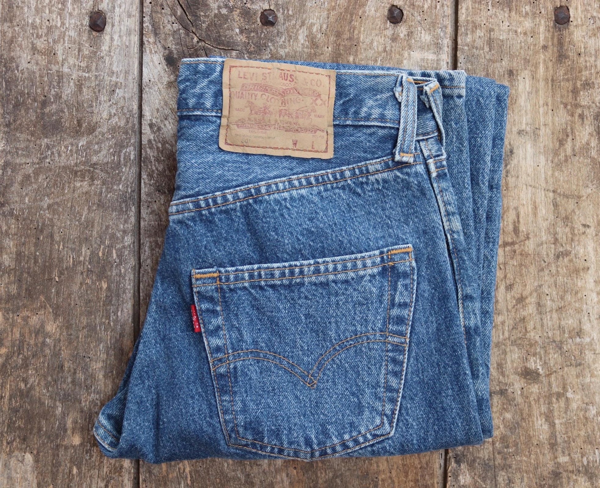Vintage 1990s Levis 501 denim jeans - made in UK - small e red tab - 28” x 34”