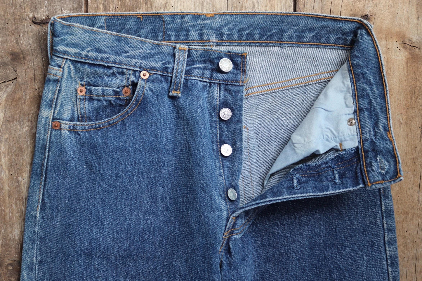 Vintage 1990s Levis 501 denim jeans - made in UK - small e red tab - 28” x 34”