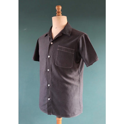 Vintage 1940s French workwear shirt - faded black moleskin cotton - darned and repaired - 42” chest