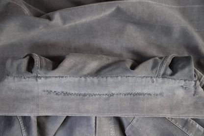 Vintage 1940s French workwear shirt - faded black moleskin cotton - darned and repaired - 42” chest