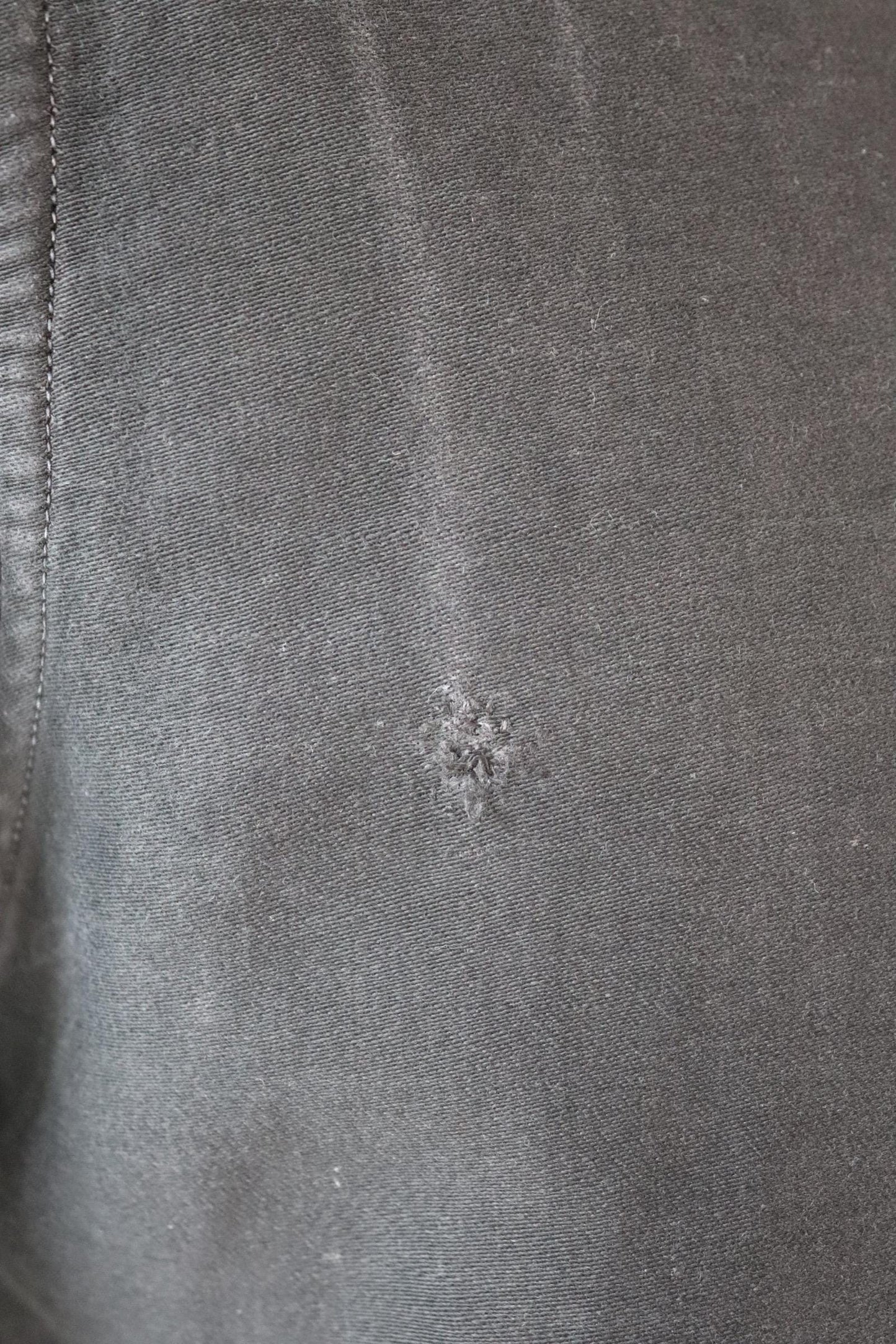 Vintage 1940s French workwear shirt - faded black moleskin cotton - darned and repaired - 42” chest