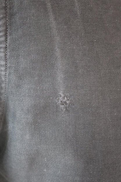 Vintage 1940s French workwear shirt - faded black moleskin cotton - darned and repaired - 42” chest