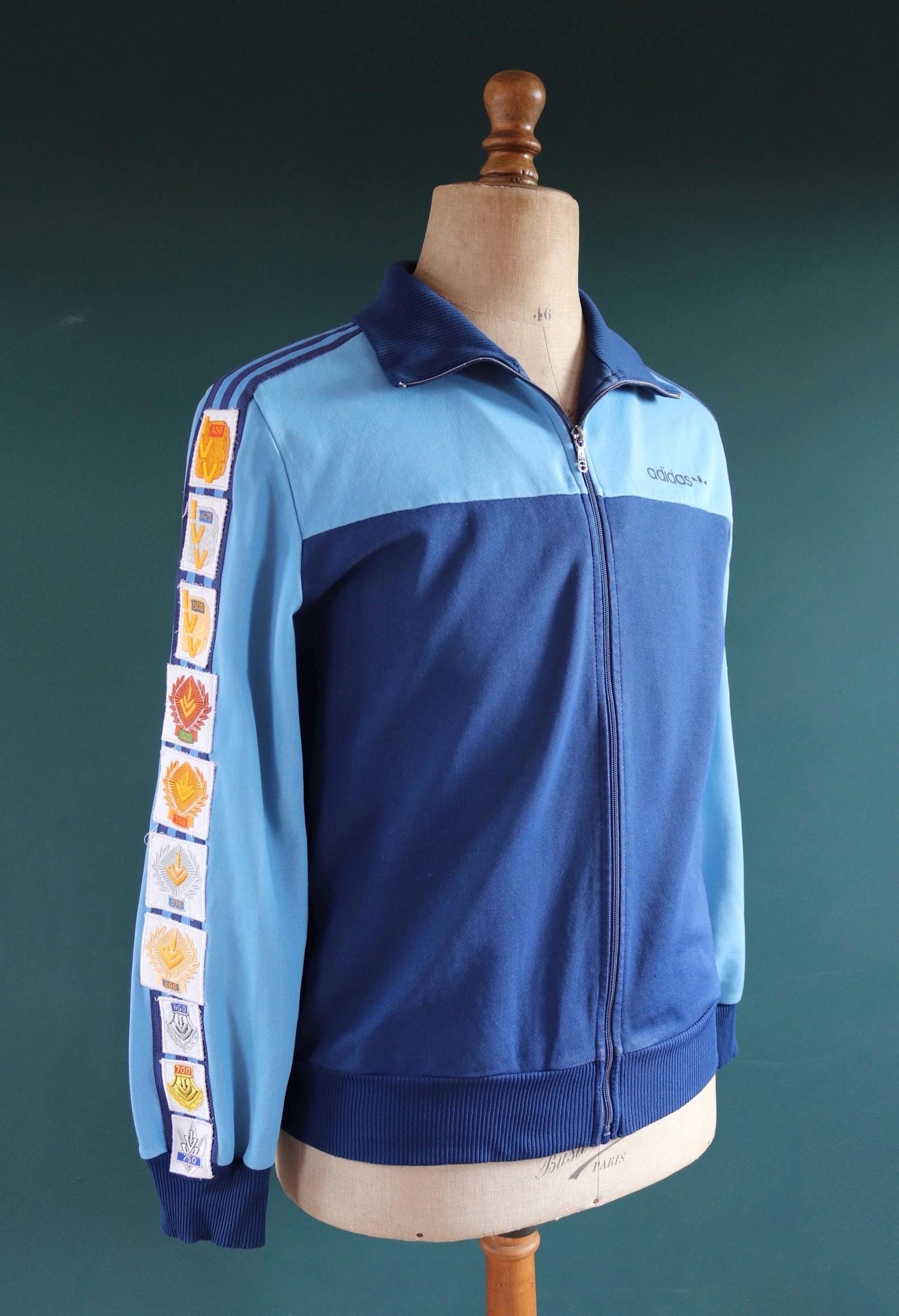 Vintage 1980s Adidas track top - 1970s sportswear - souvenir patches - 43” chest