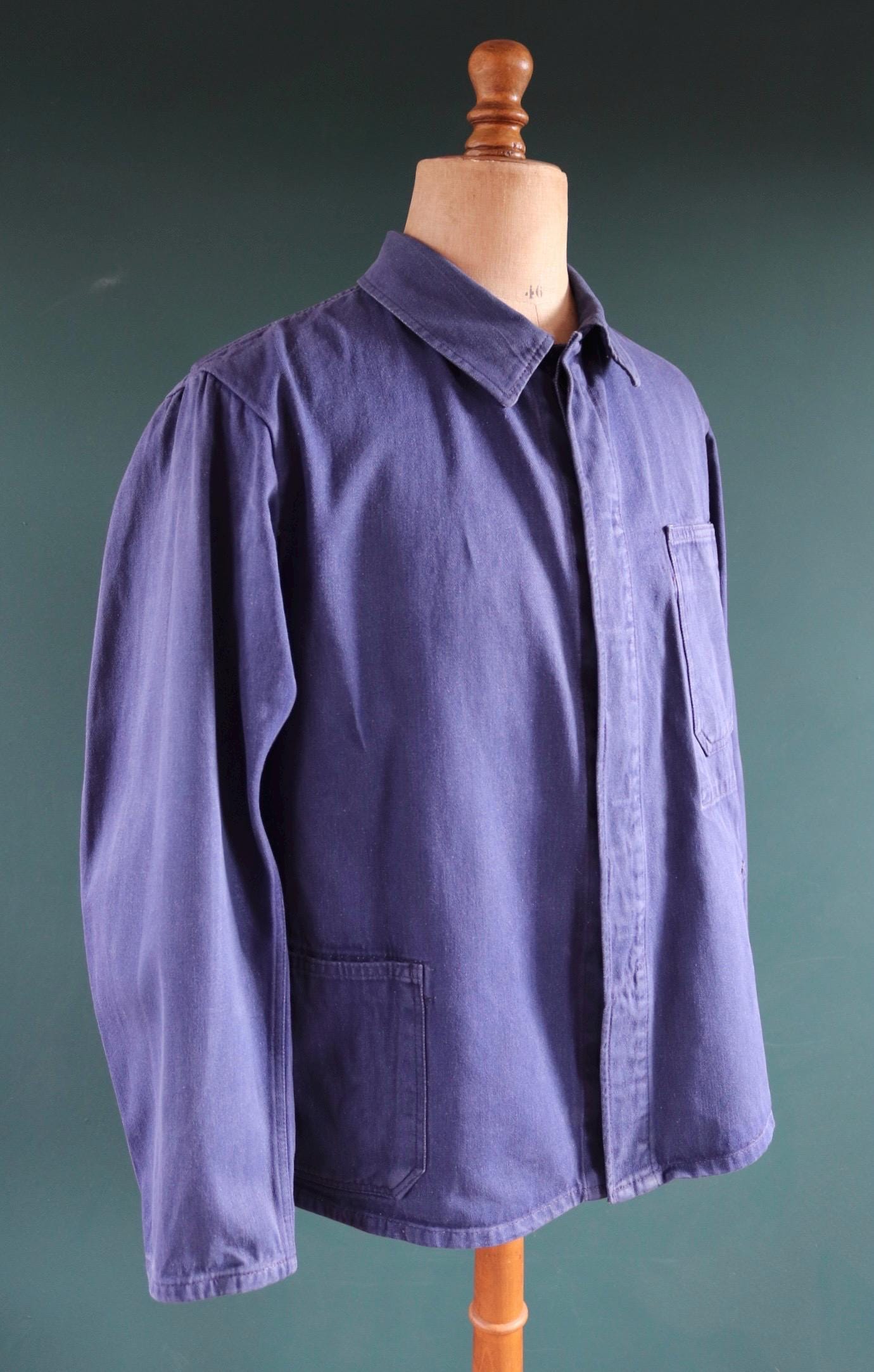Vintage French workwear jacket - chore coat - 1960s blue cotton twill - 46” chest - bleu de travail
