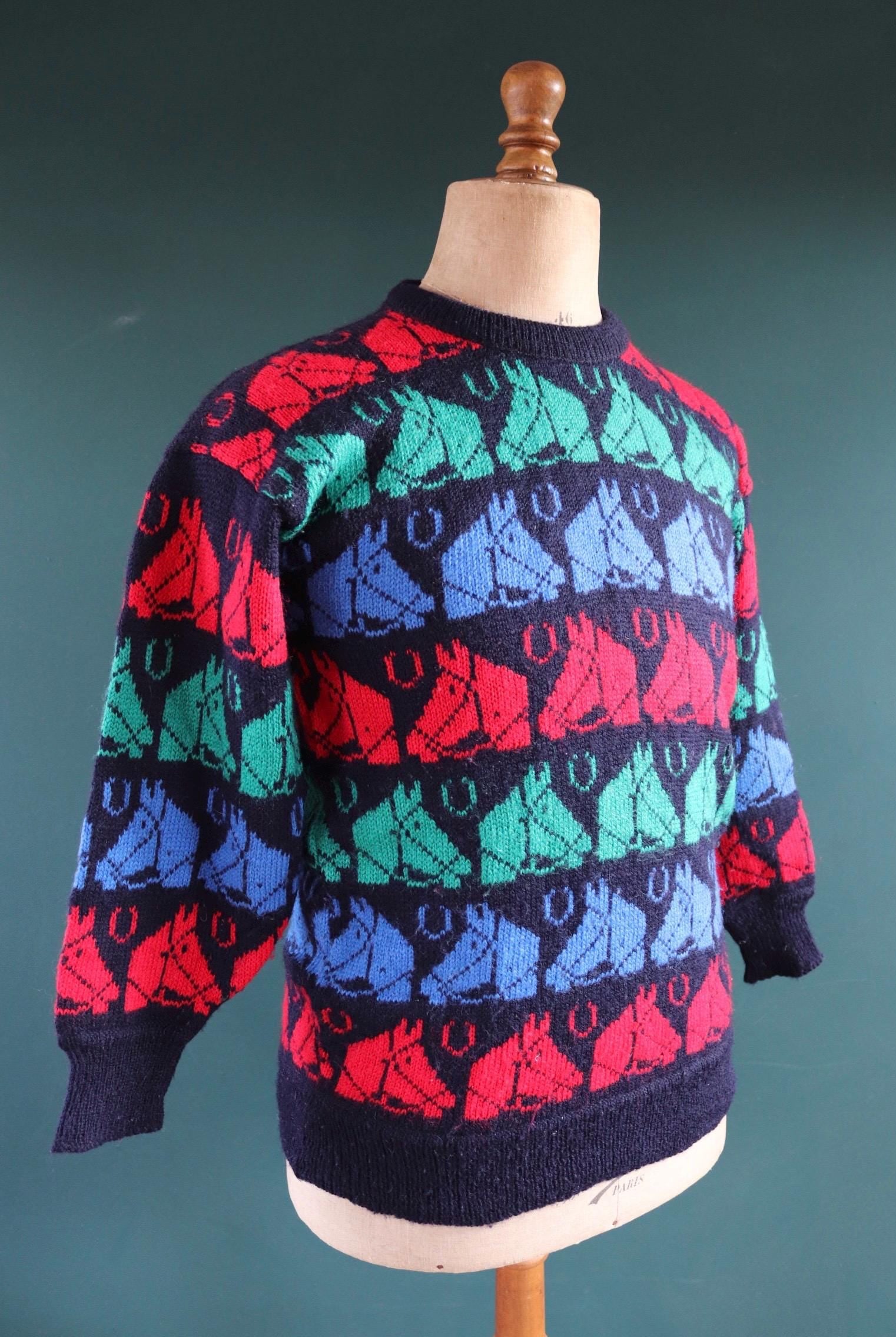 Vintage 1980s knitted wool jumper - horse sweater - novelty knitwear - 39” chest