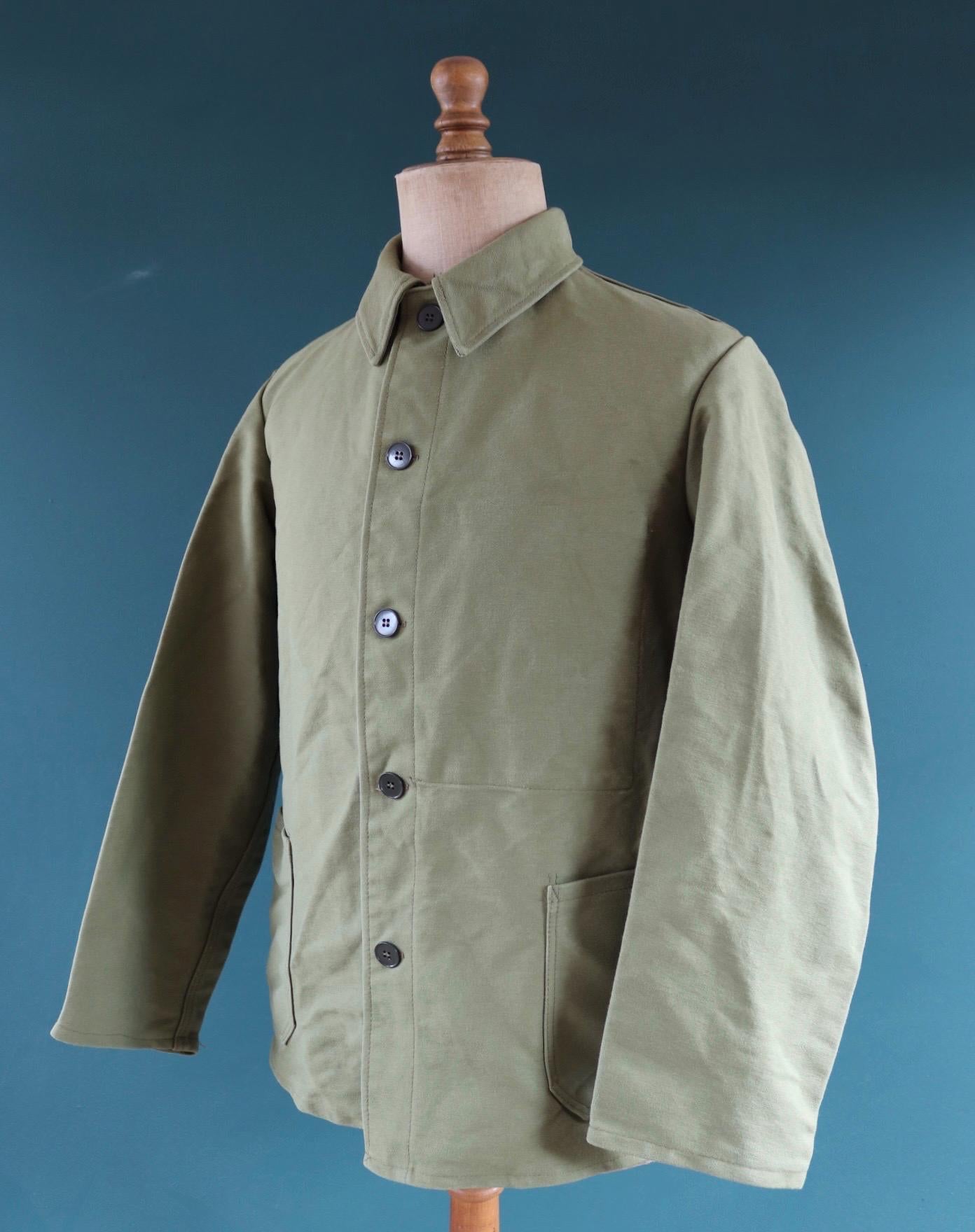 Vintage 1980s green moleskin workwear jacket - chore coat - 44" chest