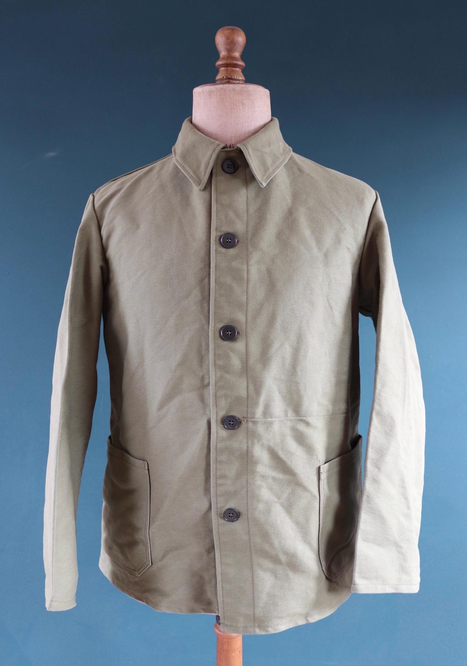 Vintage 1980s green moleskin workwear jacket - chore coat - 44" chest