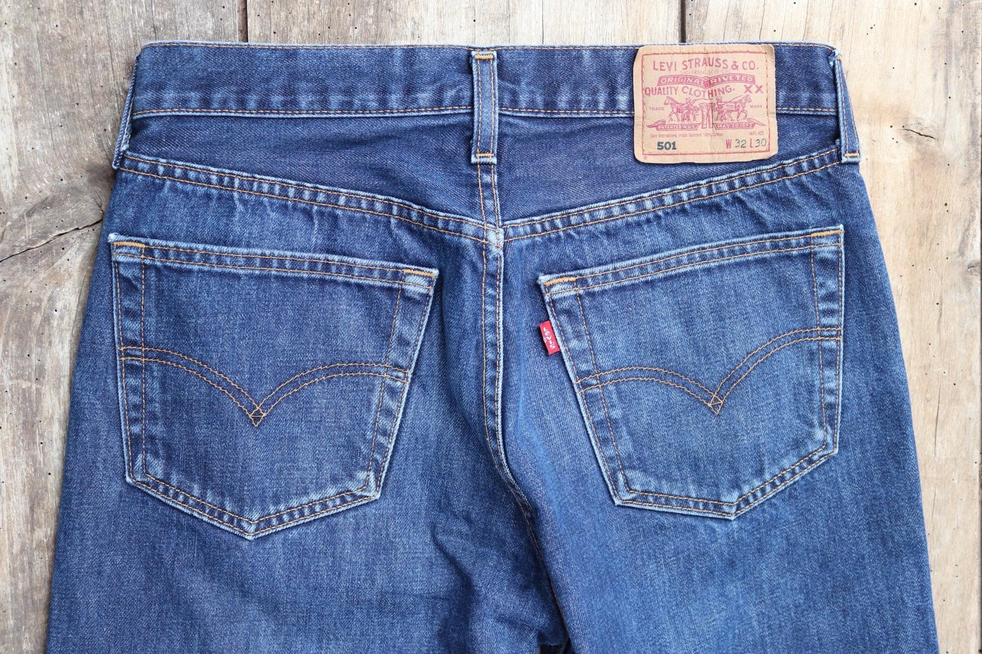 Vintage Levis 501 jeans - blue denim workwear - made in UK - 30" x 29"