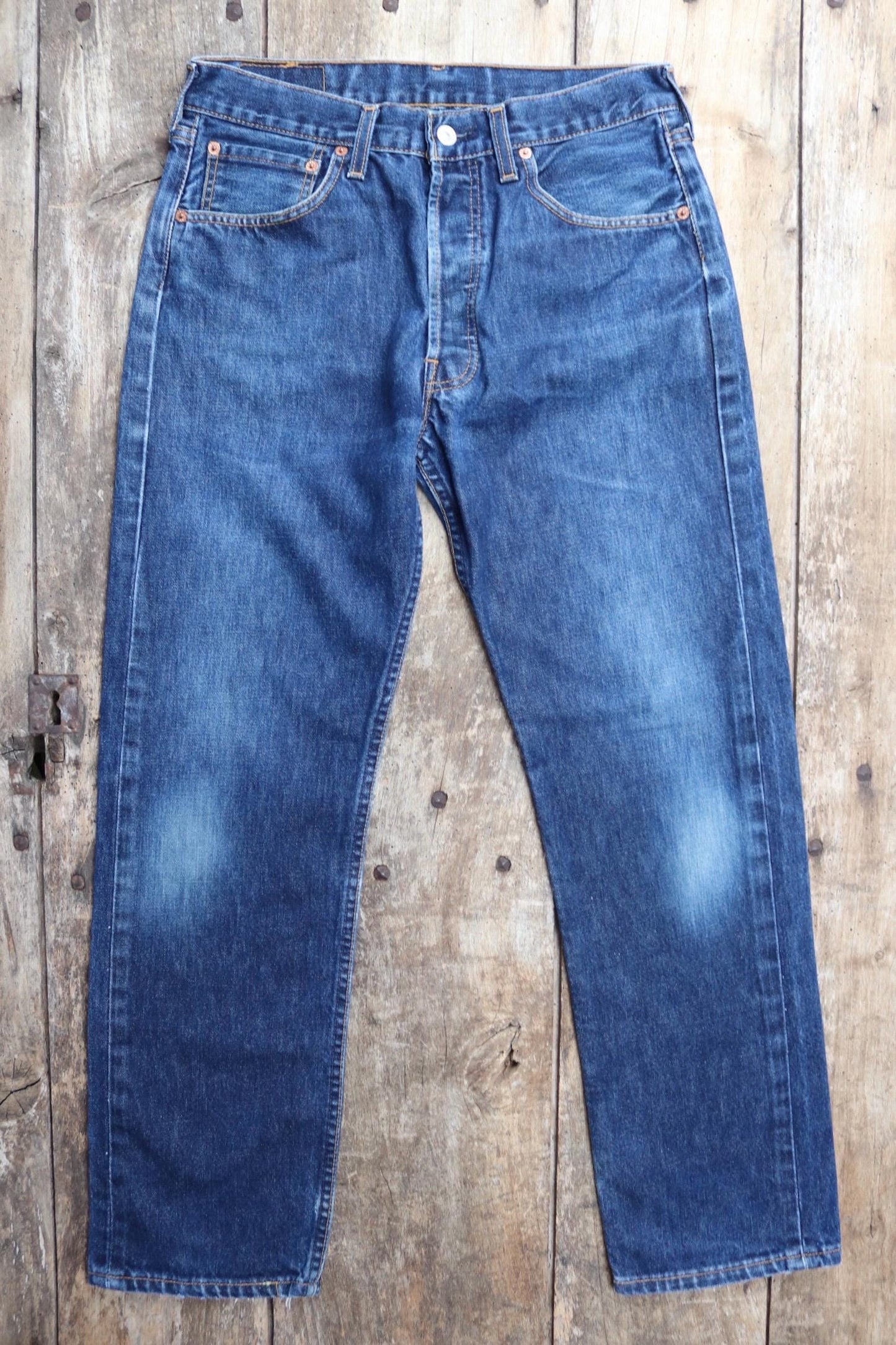 Vintage Levis 501 jeans - blue denim workwear - made in UK - 30" x 29"