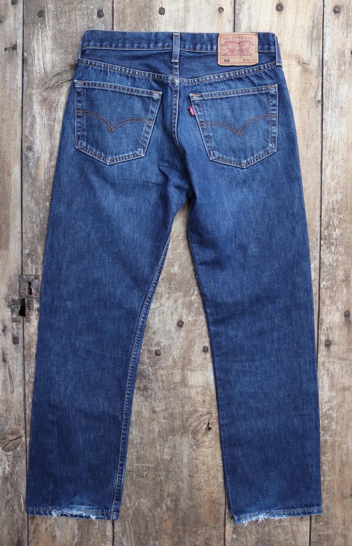 Vintage Levis 501 jeans - blue denim workwear - made in UK - 30" x 29"