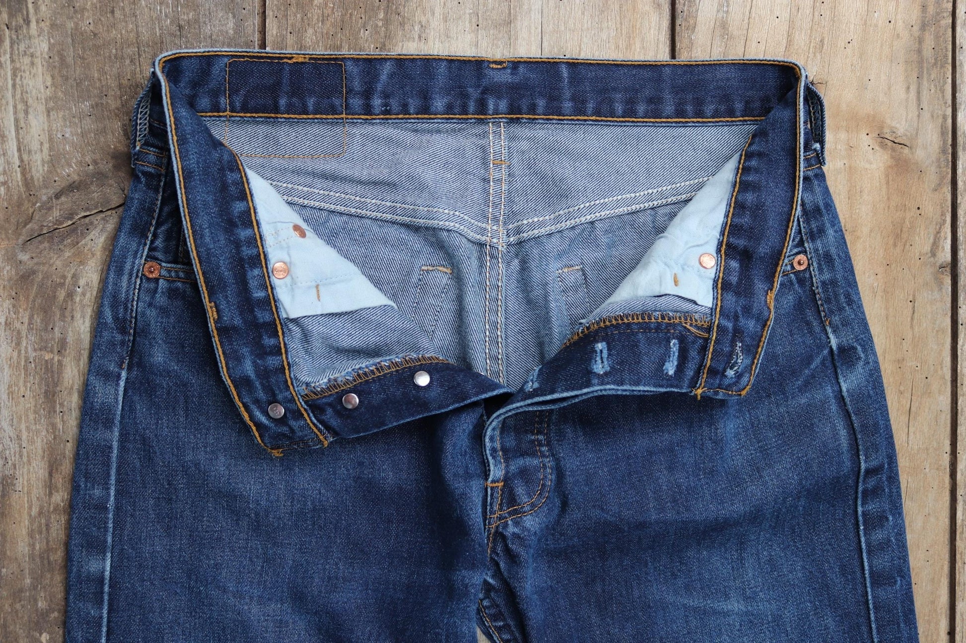 Vintage Levis 501 jeans - blue denim workwear - made in UK - 30" x 29"