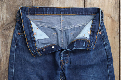Vintage Levis 501 jeans - blue denim workwear - made in UK - 30" x 29"