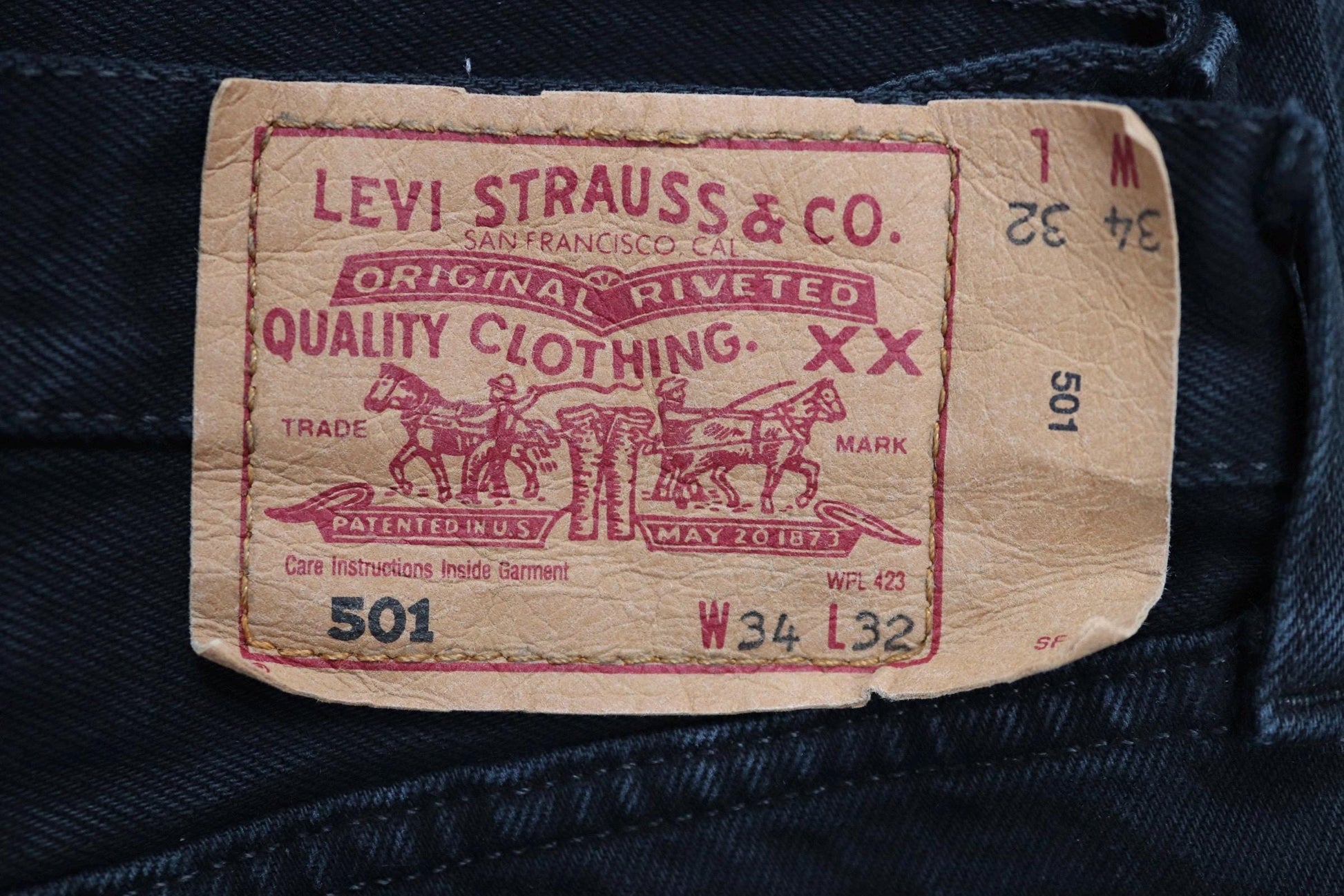 Vintage Levis 501 jeans - black denim workwear - made in UK - 32" x 34"