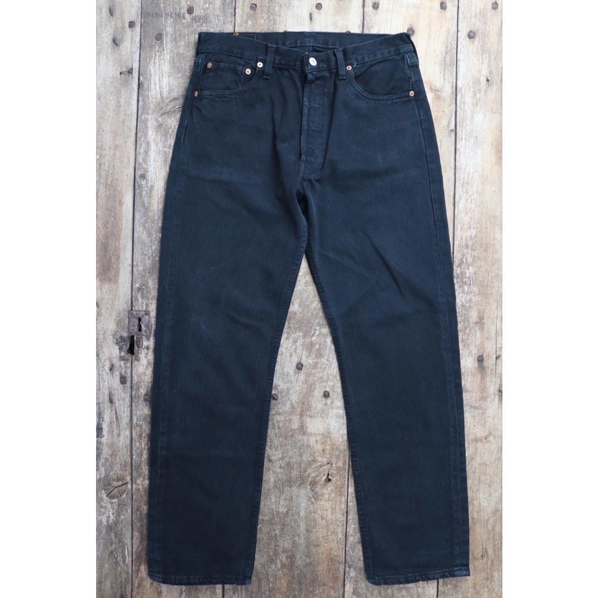 Vintage Levis 501 jeans - black denim workwear - made in UK - 32" x 34"