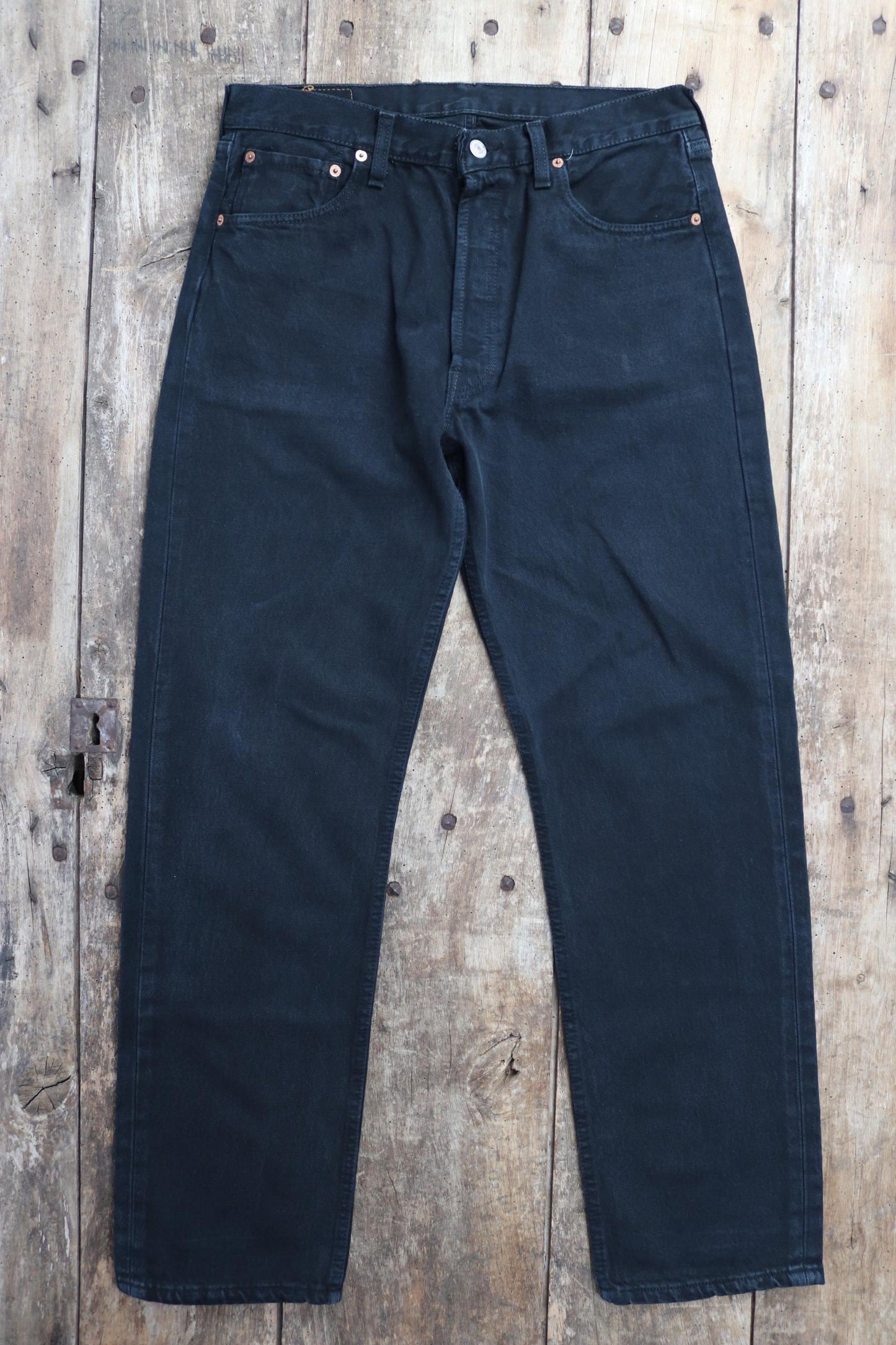 Vintage Levis 501 jeans - black denim workwear - made in UK - 32" x 34"