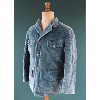 Vintage French workwear jacket - green corduroy - gamekeeper chore coat - 42” chest