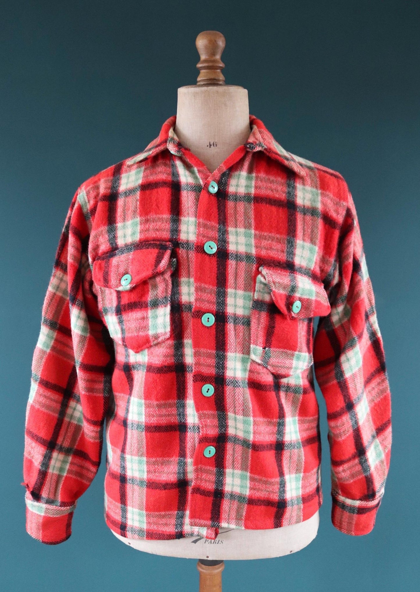 Vintage 1950s plaid wool workwear shirt - 42" chest