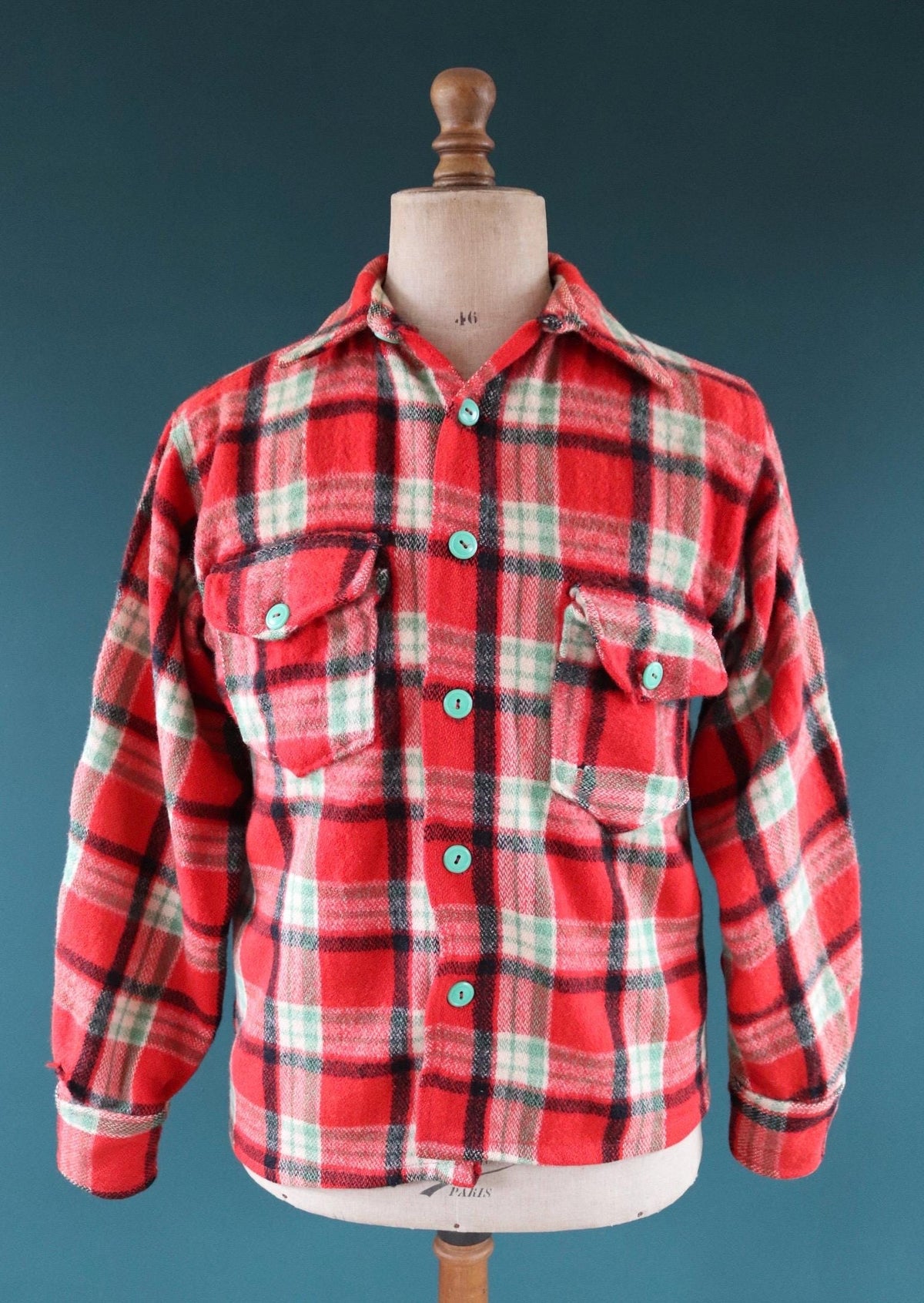 Vintage 1950s plaid wool workwear shirt - 42" chest