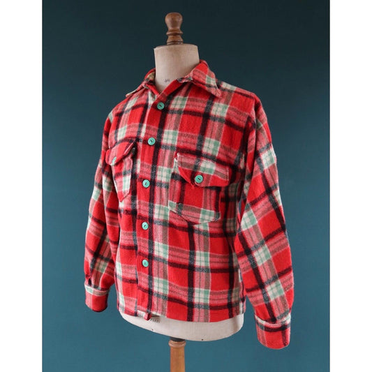 Vintage 1950s plaid wool workwear shirt - 42" chest