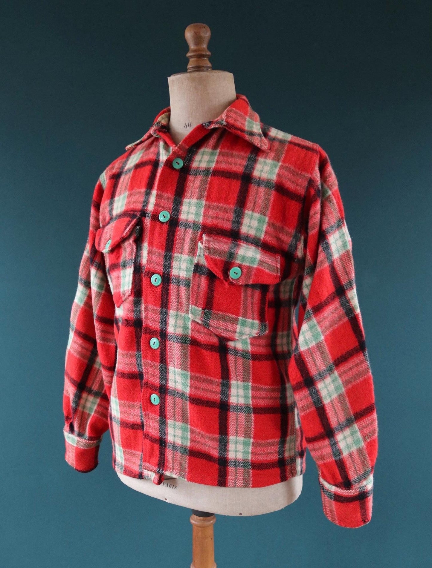 Vintage 1950s plaid wool workwear shirt - 42" chest