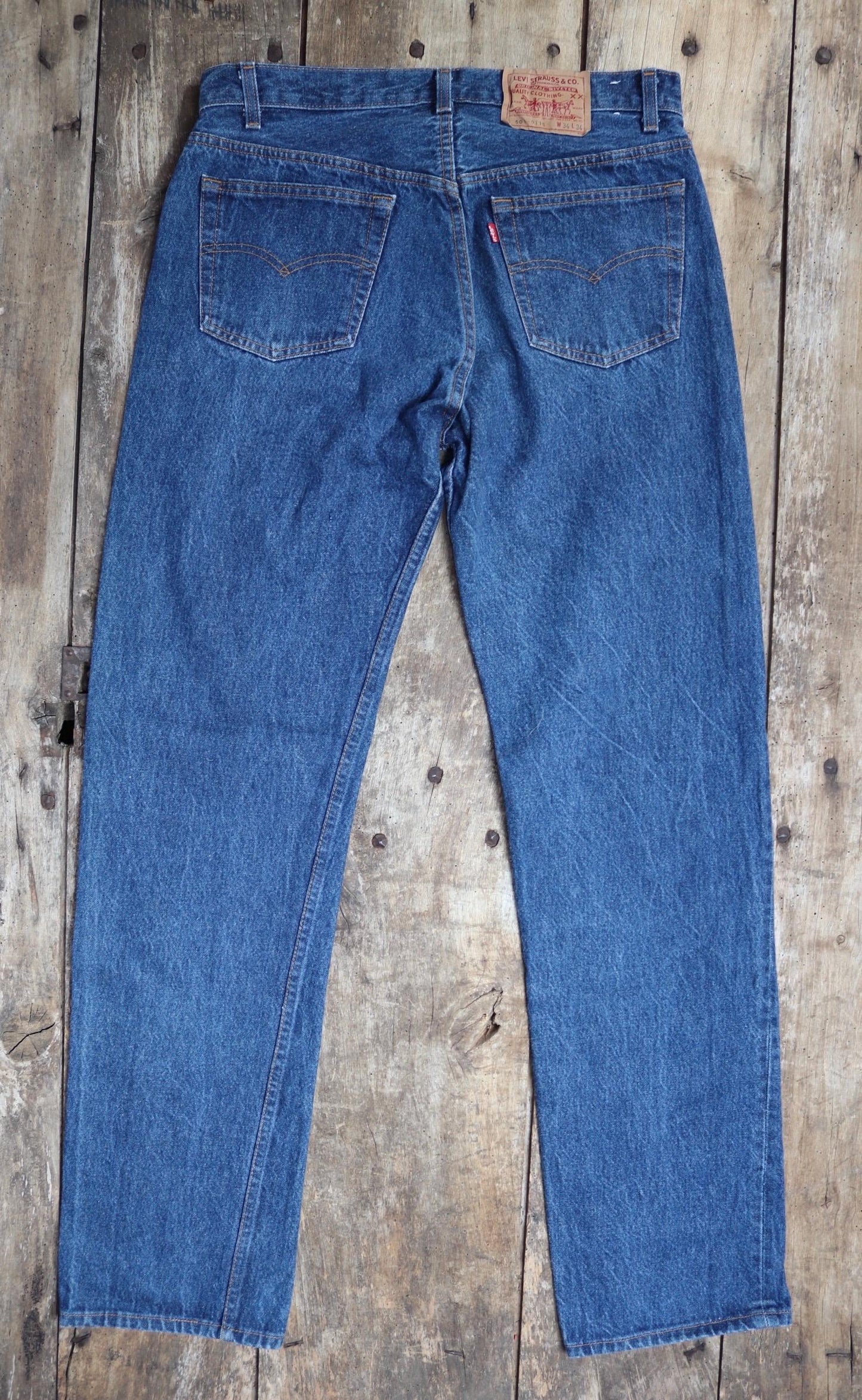 Vintage 1980s Levis 501 denim jeans - made in USA - small e red tab - 33” x 34”