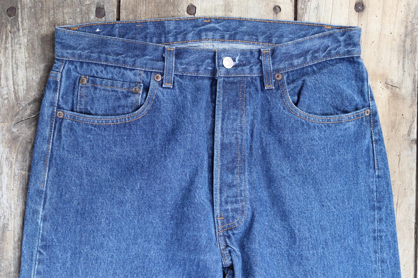 Vintage 1980s Levis 501 denim jeans - made in USA - small e red tab - 33” x 34”