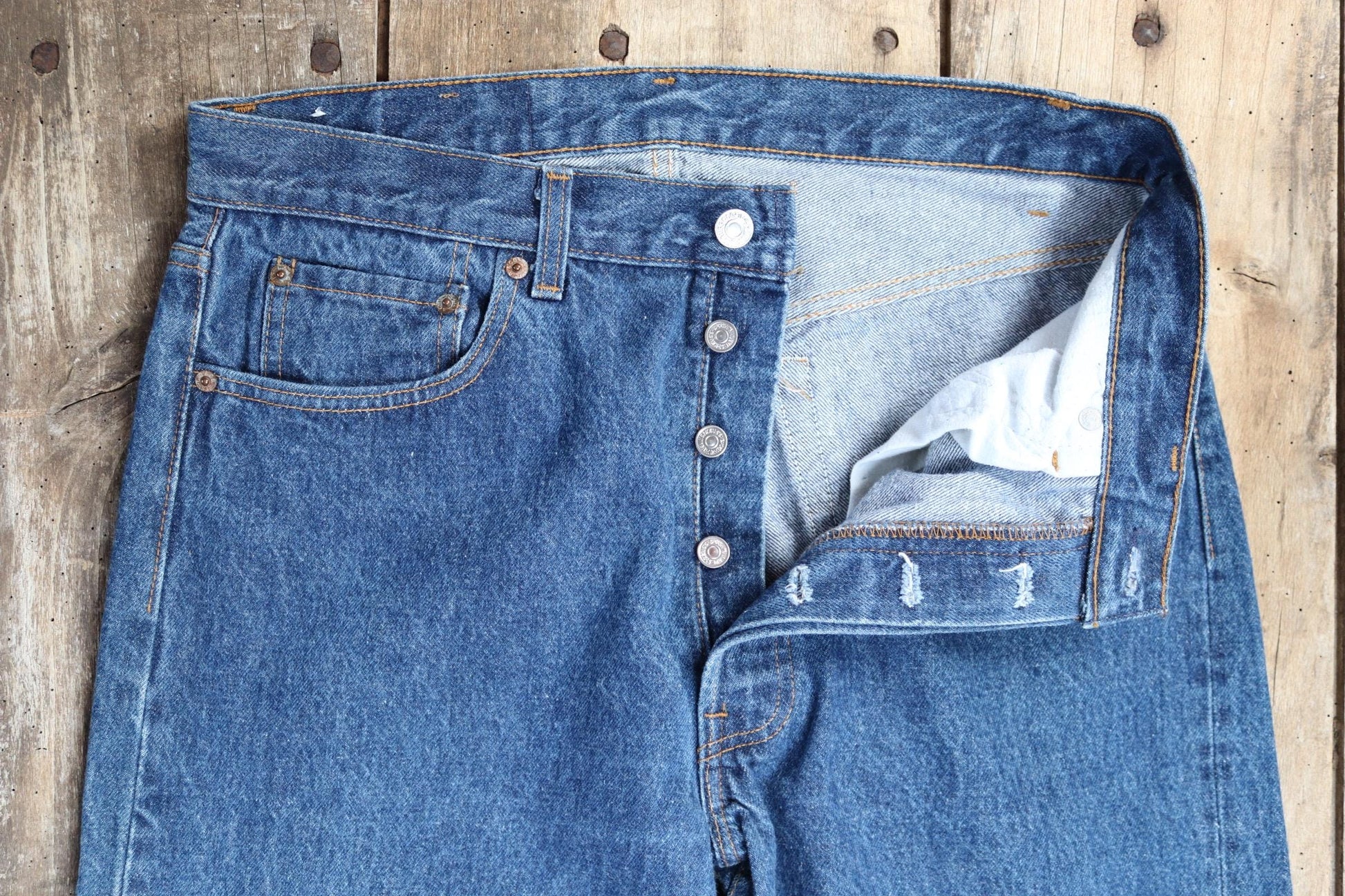 Vintage 1980s Levis 501 denim jeans - made in USA - small e red tab - 33” x 34”