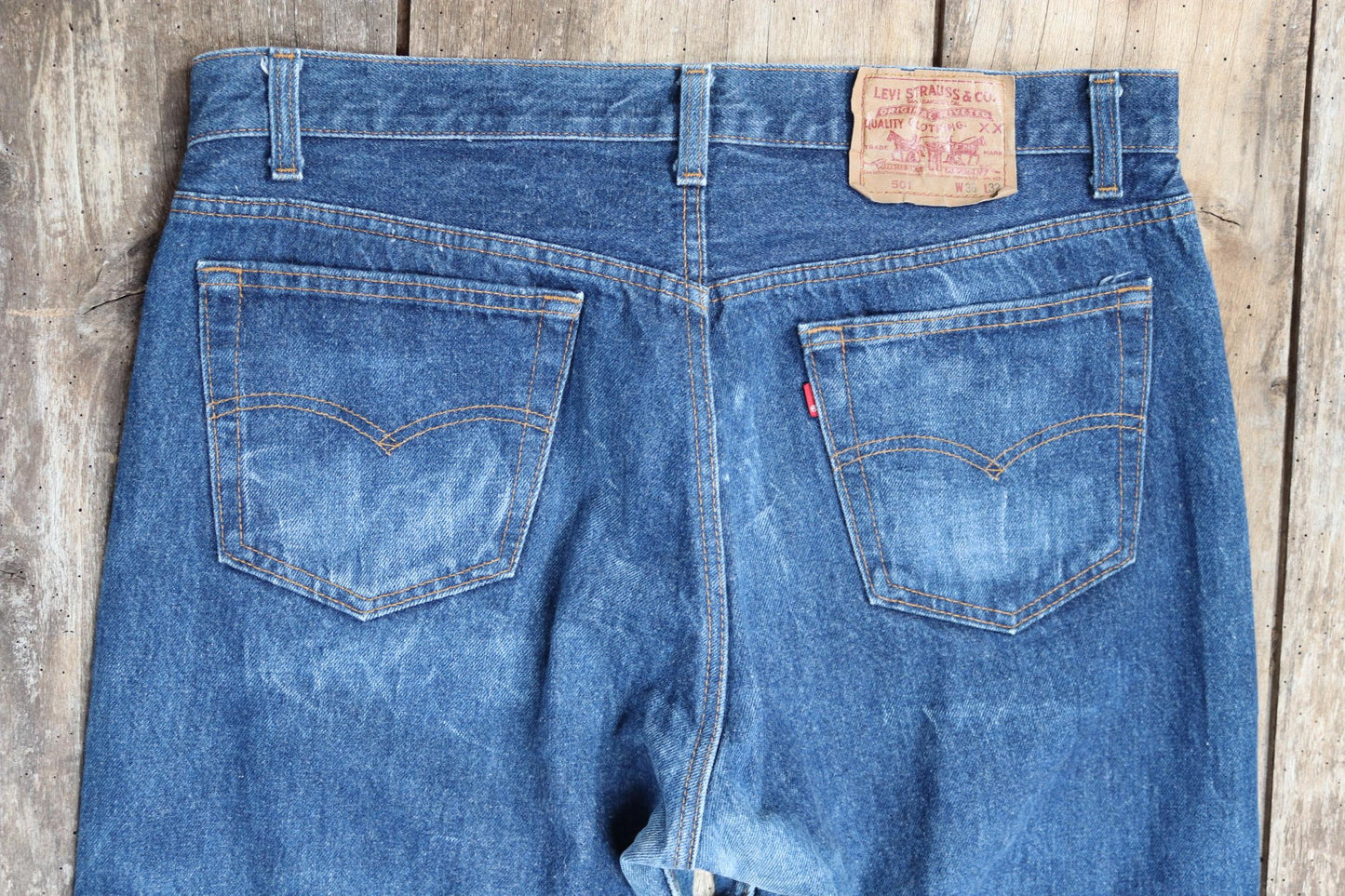 Vintage 1980s Levis 501 denim jeans - made in USA - small e red tab - 35” x 30”