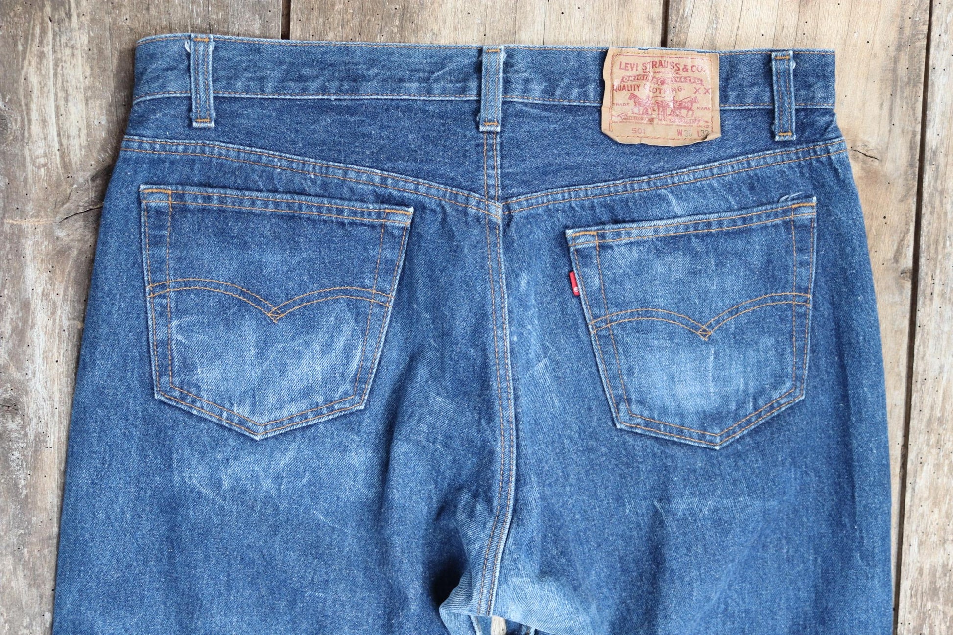 Vintage 1980s Levis 501 denim jeans - made in USA - small e red tab - 35” x 30”