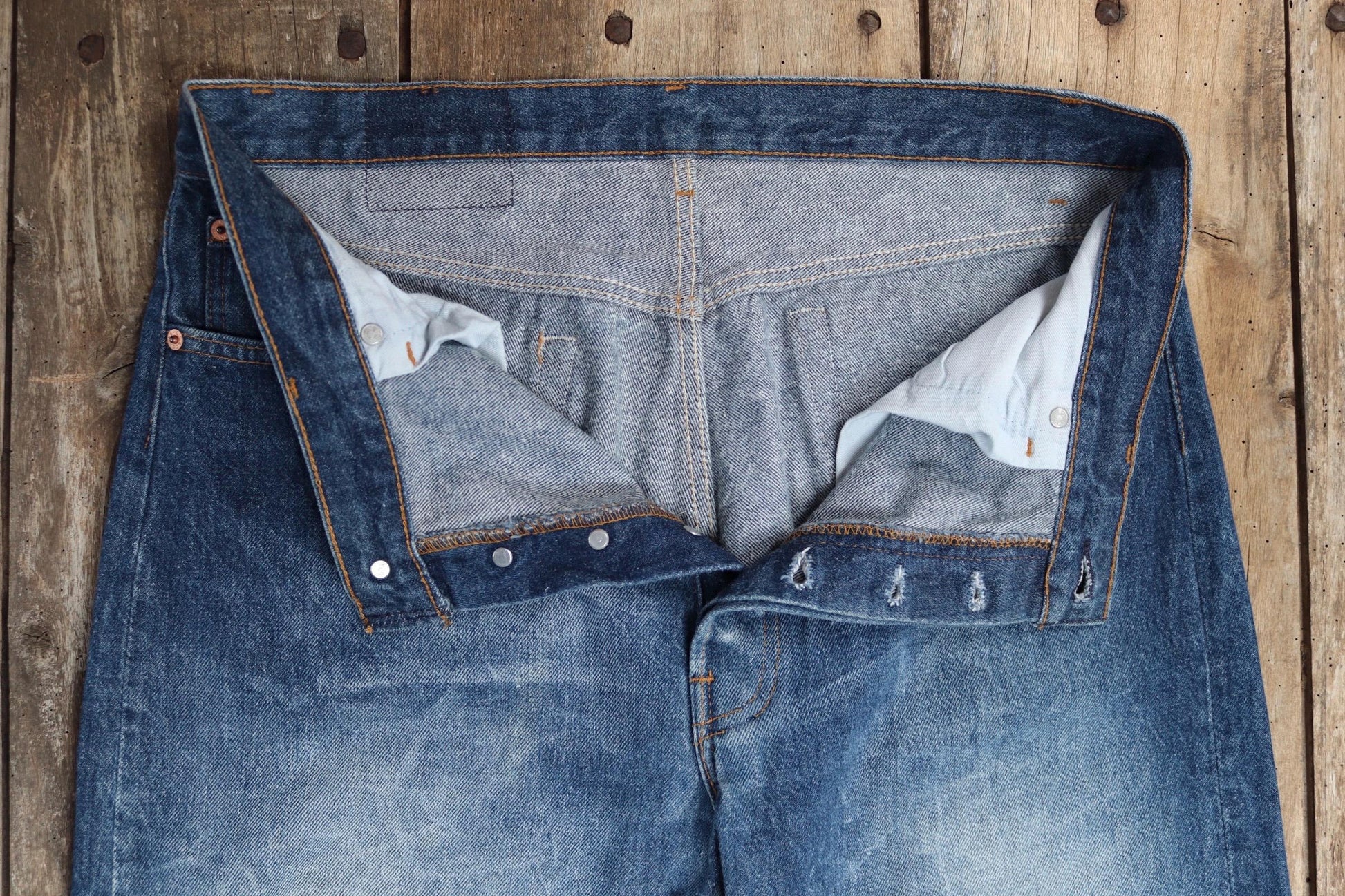 Vintage 1980s Levis 501 denim jeans - made in USA - small e red tab - 35” x 30”