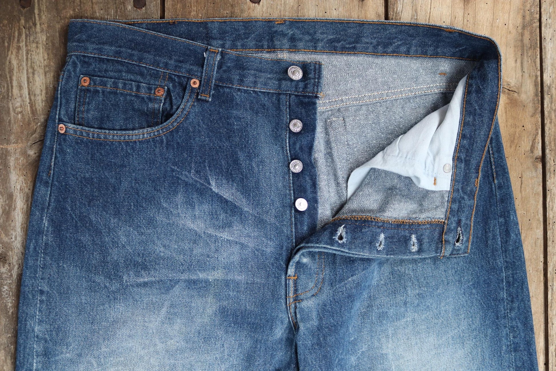 Vintage 1980s Levis 501 denim jeans - made in USA - small e red tab - 35” x 30”