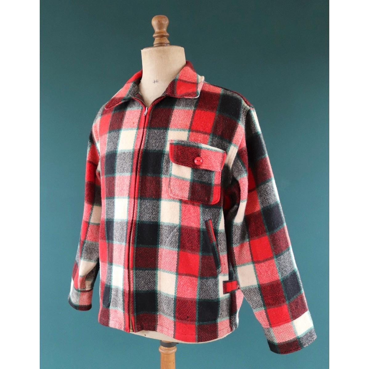 Vintage 1950s Woolrich wool plaid workwear jacket - 48” chest