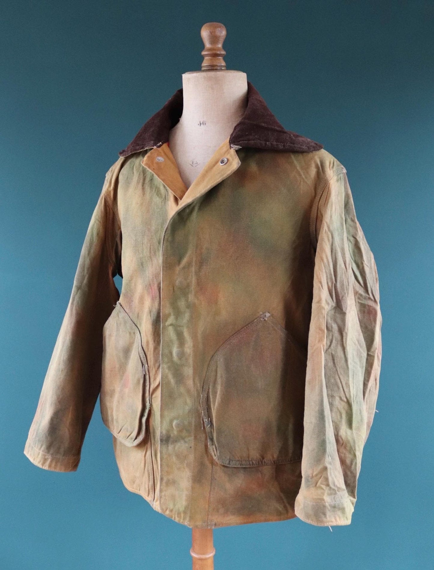 Vintage 1980s hand painted camouflage hunting jacket - tine cloth workwear - 51" chest