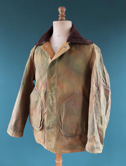 Vintage 1980s hand painted camouflage hunting jacket - tine cloth workwear - 51" chest