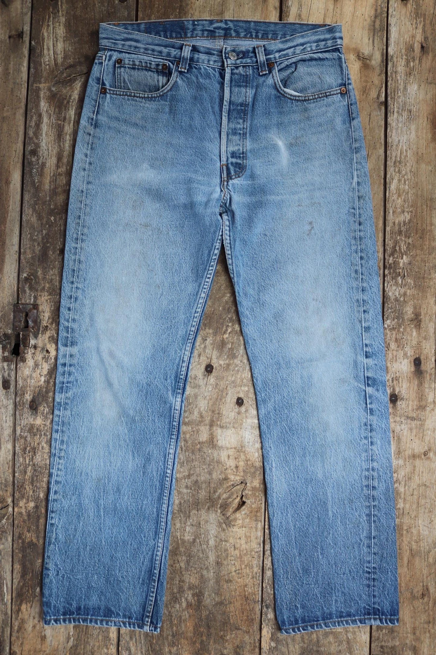 Vintage 1980s Levis 501 denim jeans - made in USA - small e red tab - 32” x 30”