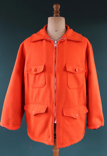 Vintage 1970s orange wool mackinaw - workwear jacket - 50” chest