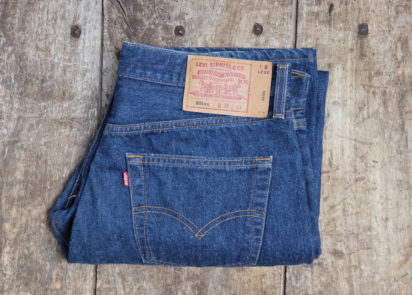 Vintage 1990s Levis 501xx denim jeans - made in USA - small e red tab - 34” x 29”