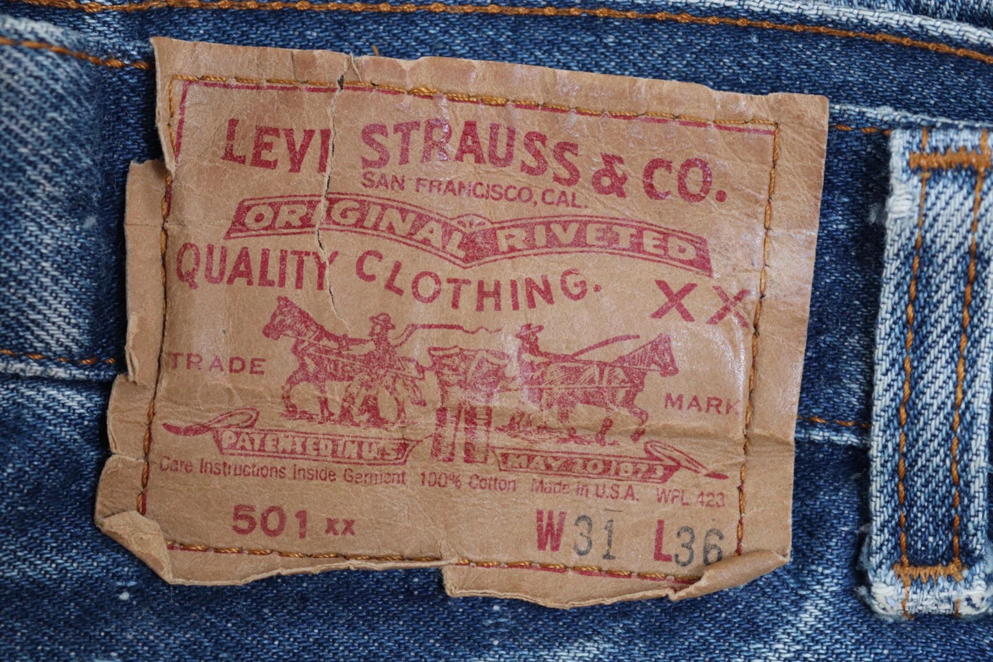 Vintage 1980s Levis 501 denim jeans - made in USA - small e red tab - Valencia St - 30” x 31”