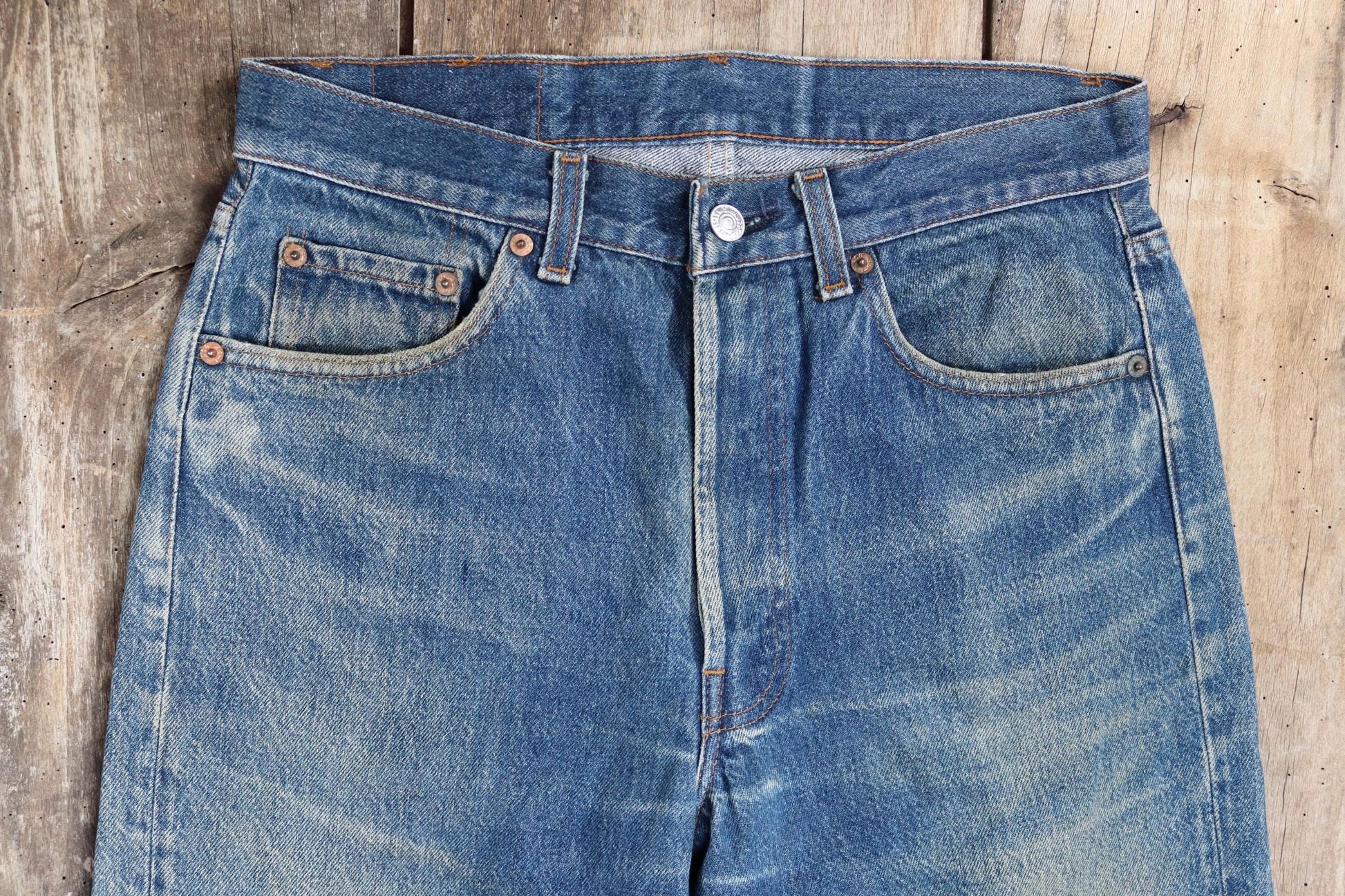 Vintage 1980s Levis 501 denim jeans - made in USA - small e red tab - Valencia St - 30” x 31”