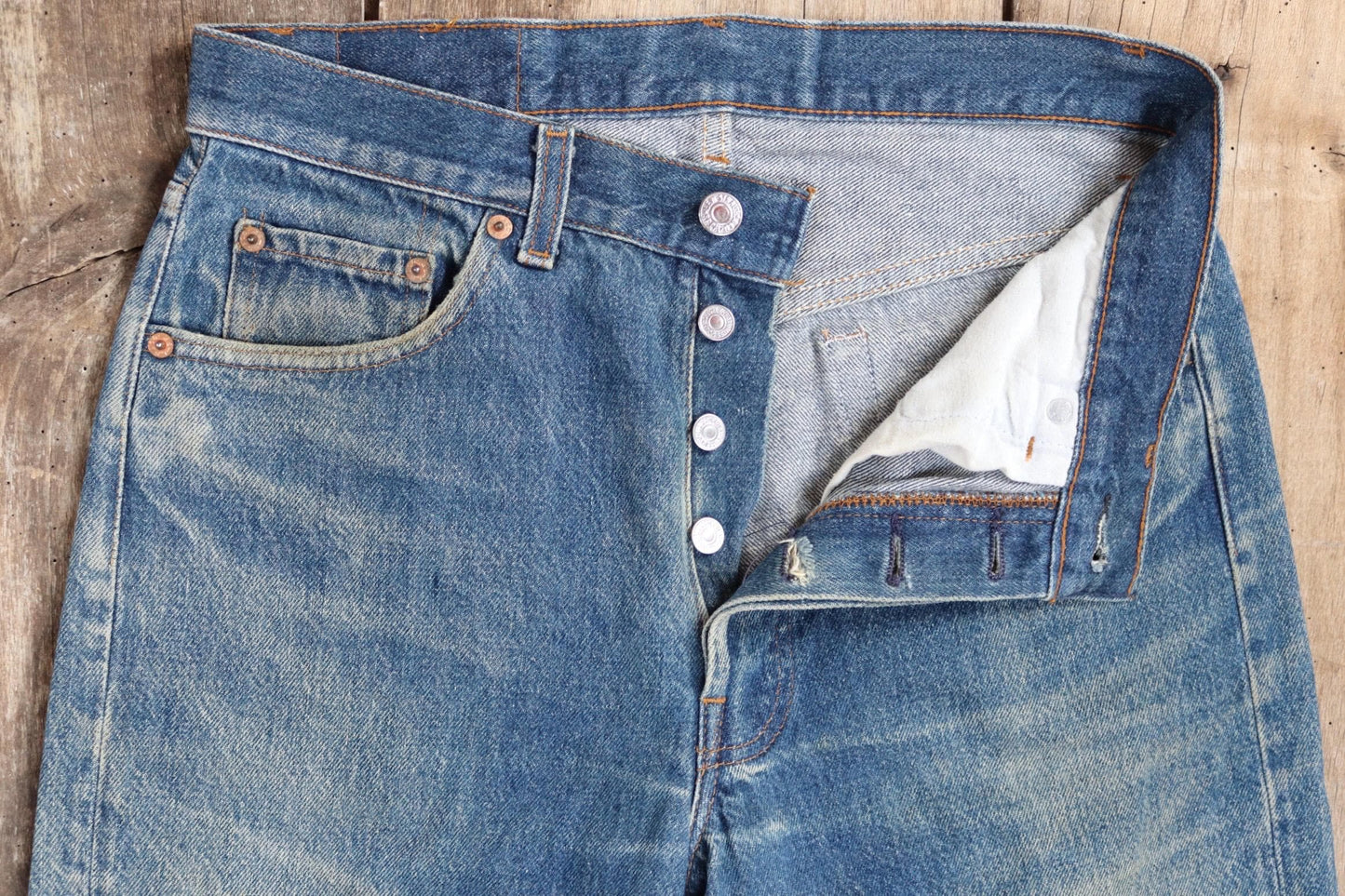 Vintage 1980s Levis 501 denim jeans - made in USA - small e red tab - Valencia St - 30” x 31”