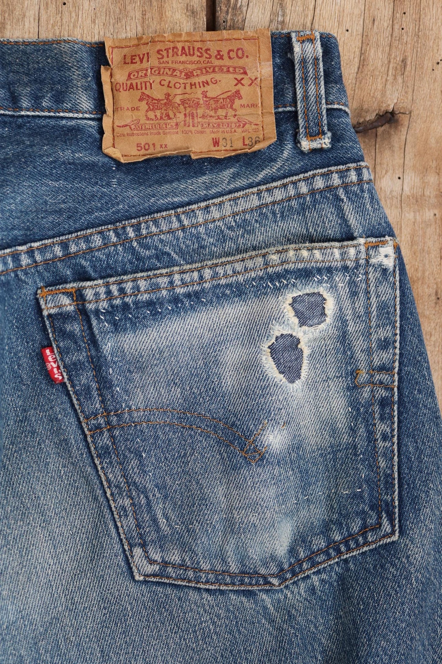 Vintage 1980s Levis 501 denim jeans - made in USA - small e red tab - Valencia St - 30” x 31”