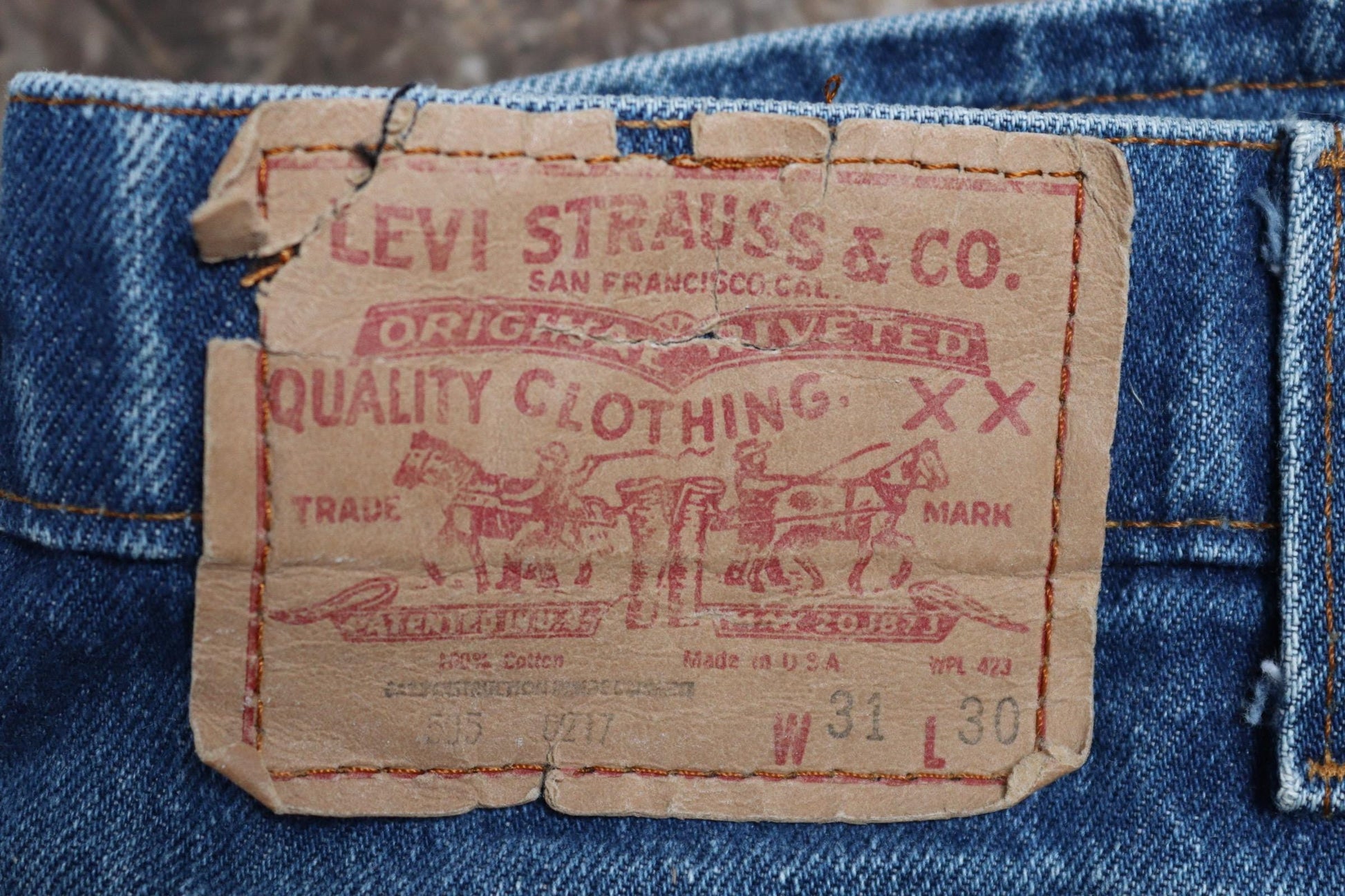 Vintage 1990s Levis 505 denim jeans - made in USA - small e red tab - 30” x 31”