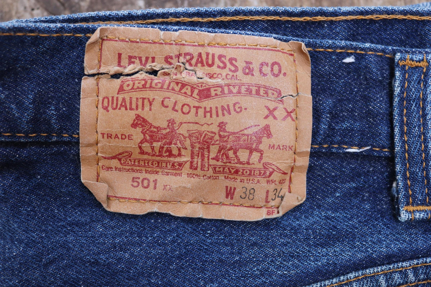 Vintage 1980s Levis 501 denim jeans - made in USA - small e red tab - 35” x 32”
