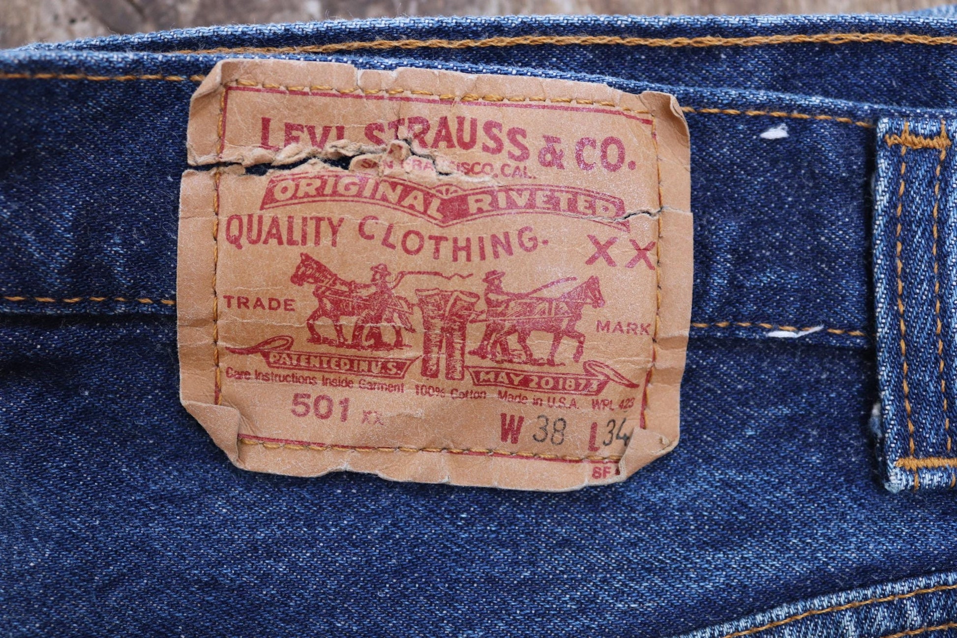 Vintage 1980s Levis 501 denim jeans - made in USA - small e red tab - 35” x 32”