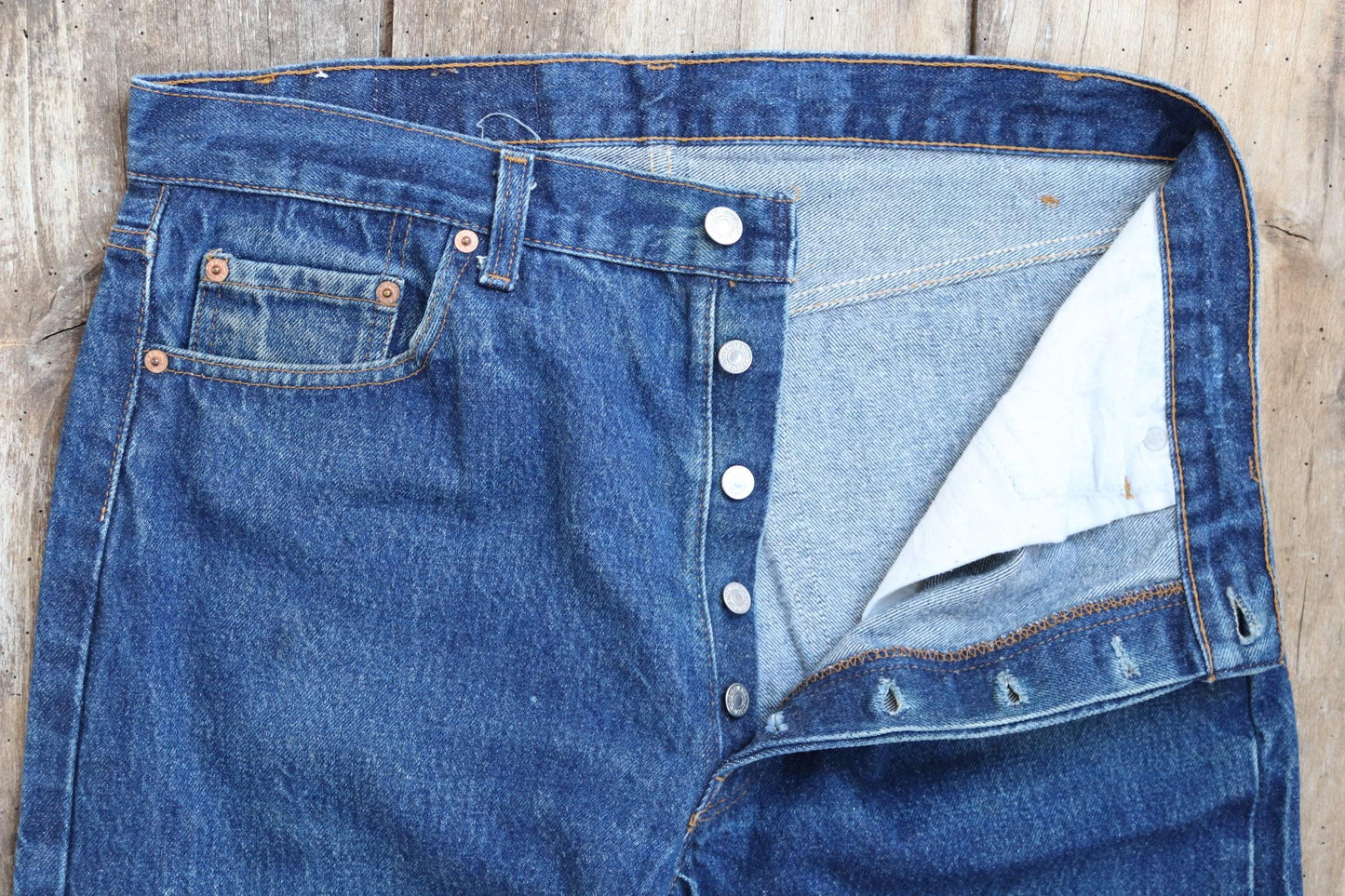 Vintage 1980s Levis 501 denim jeans - made in USA - small e red tab - 35” x 32”