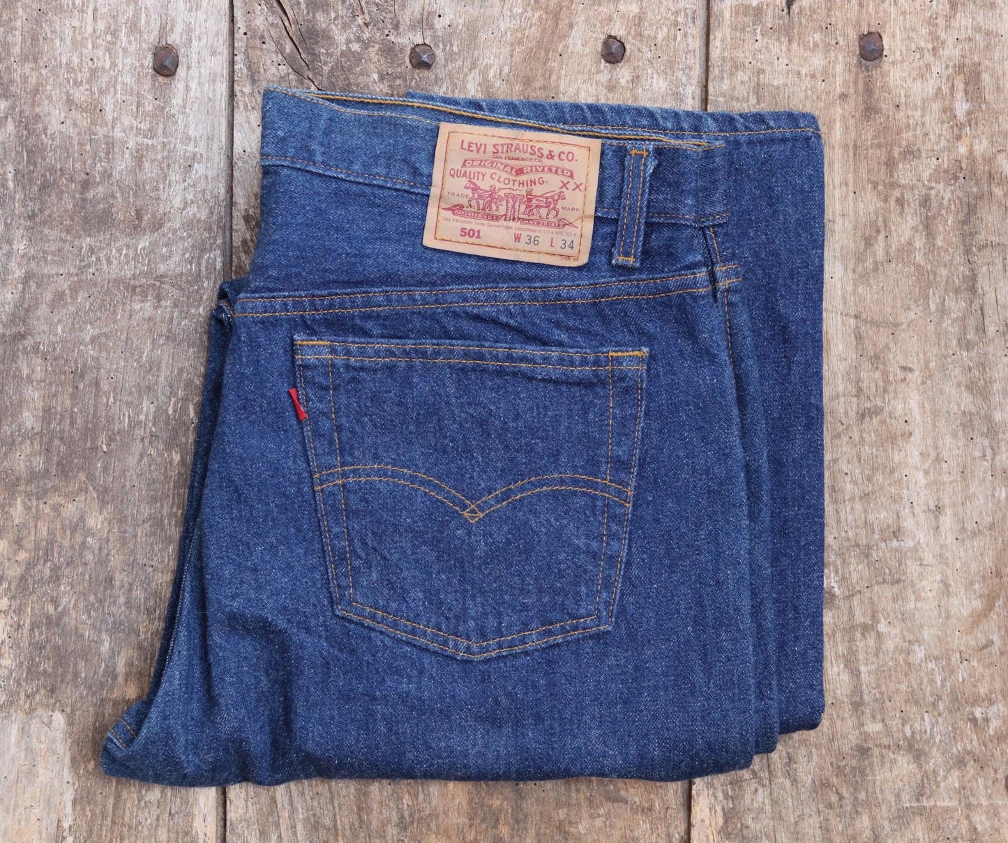 Vintage 1980s Levis 501 denim jeans - made in USA - small e red tab - 35” x 35”