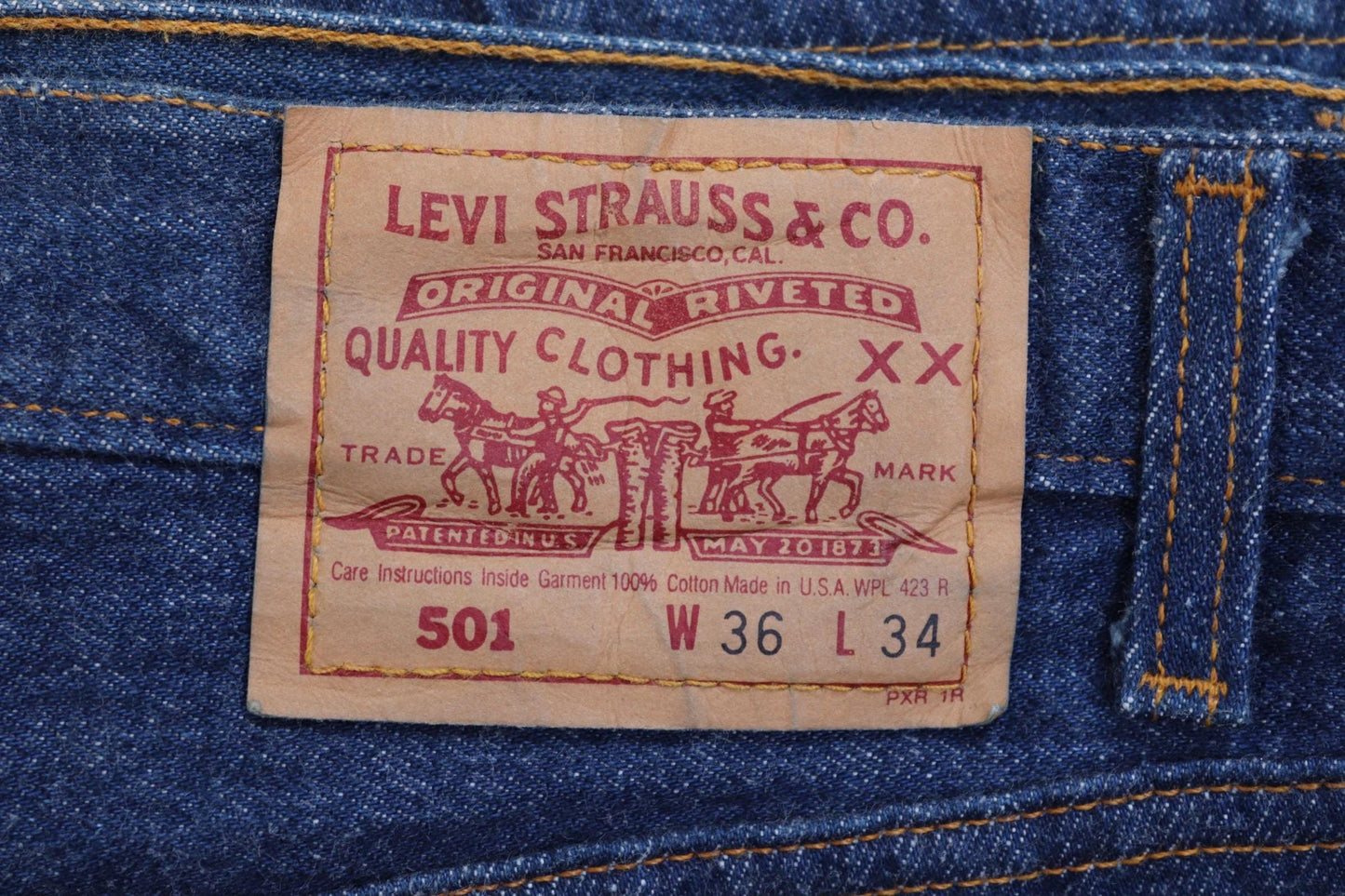 Vintage 1980s Levis 501 denim jeans - made in USA - small e red tab - 35” x 35”