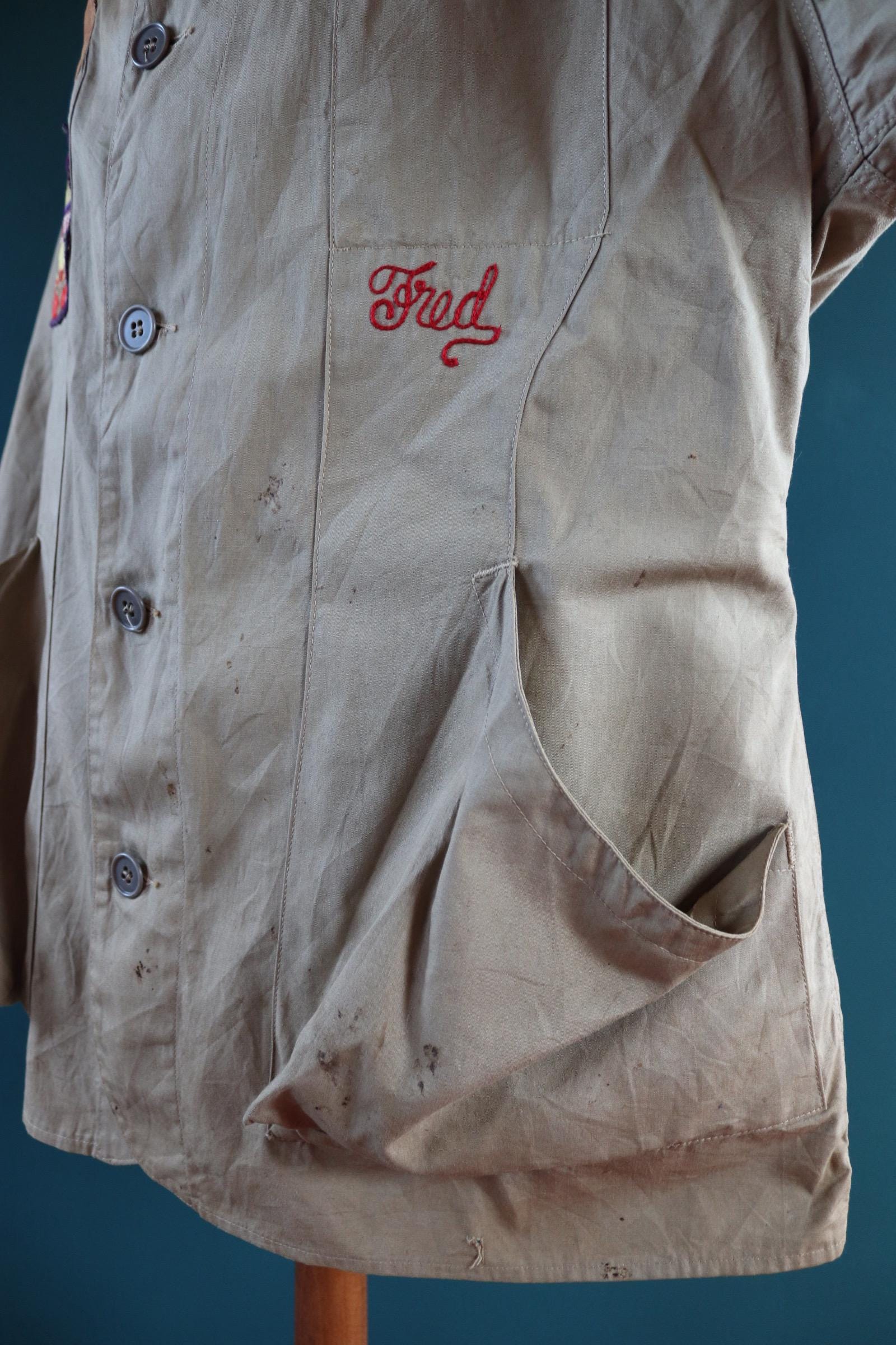 Vintage 1950s shooting jacket - rifle club chain stitch patches - 50” chest