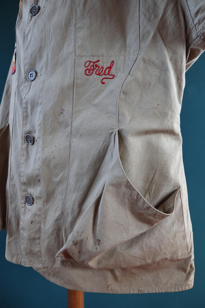 Vintage 1950s shooting jacket - rifle club chain stitch patches - 50” chest